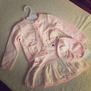 Pink sweater/skirt outfit